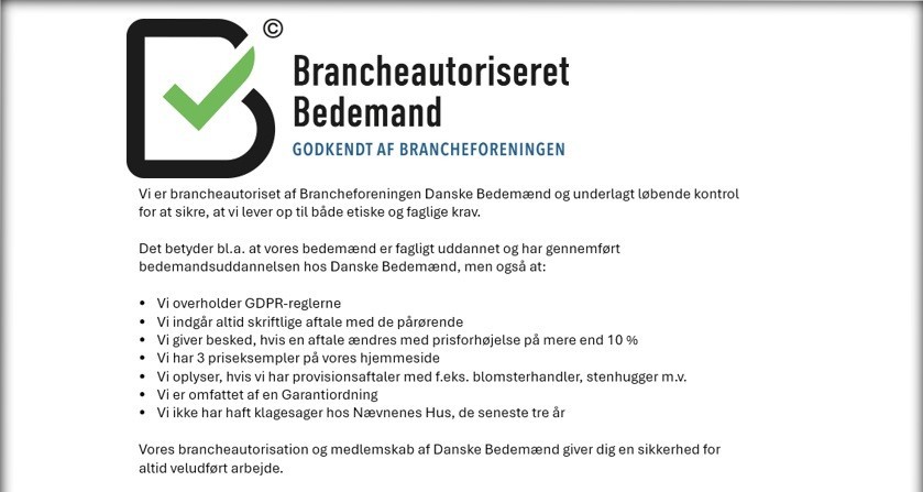 Brancheautoriseret bedemand Brancheautoriseret bedemand