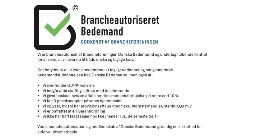 Brancheautoriseret bedemand Brancheautoriseret bedemand